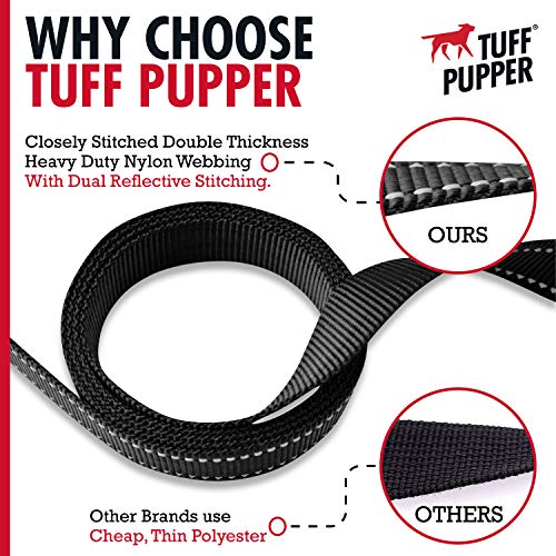 Tuff Pupper Heavy Duty Double Handle Leash | Twist Locking Carabiner Clip | Safety Lock for Strong Dogs | Reflective for Safe Night Walks | 6 Foot Leash | For Medium & Large Dogs - color: Epic Black