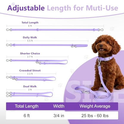 Waterproof Dog Leash, Easy to Clean, Purple PVC Leash with Multifunctional Dual Hooks, Adjustable 3ft-6ft for Walking, Heel Training, Swimming (Lavender) - color: Lavender