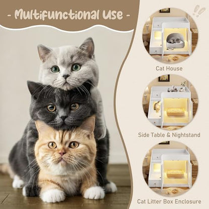 Merax Cat Litter Box Enclosure Furniture with Light,Hideaway Litter Box Furniture with 2 Storage Drawers for Living Room,White - color: White