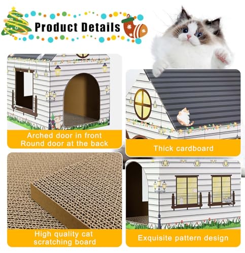 Cardboard Cat House with Scratcher 16"x 13"x19" Cat Scratch House for Indoor Cats’ Birthday Large Cat Scratcher Box