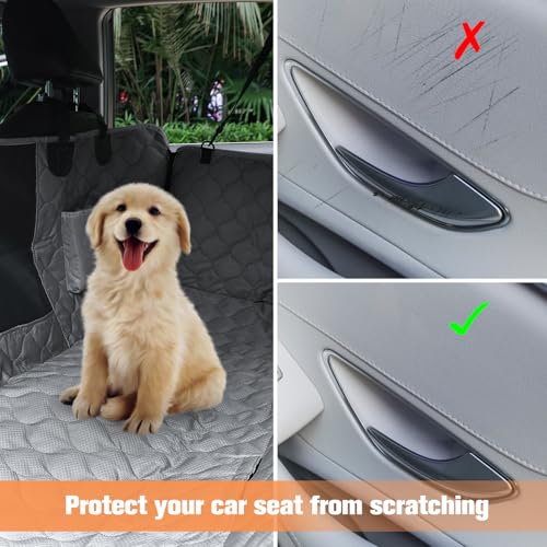 PETICON Dog Car Seat Cover with Mesh Window, 100% Waterproof Pet Seat Cover for Back Seat, Scratchproof Dog Hammock for Cars, Trucks, SUVs, Jeeps (Gray) - color: gray