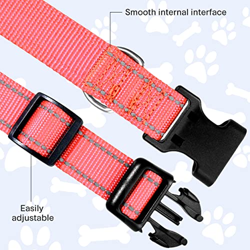 Reflective Dog Collar, Sturdy Nylon Collars for Puppy and Extra Small Girl and Boy Dogs, Adjustable Dog Collar with Quick Release Buckle,Neon Pink,3/8" Width - color: Neon Pink, size: X-Small (Pack of 1)