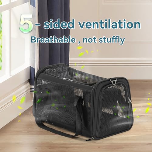 Airline Approved Cat Carrier, Soft-Sided Collapsible Pet Carrier for Travel, 3 Carrying Ways, Lightweight and Ventilation on 5 Sides, Escape Proof, with Soft Fleece Pad - color: Z-Black, size: Medium
