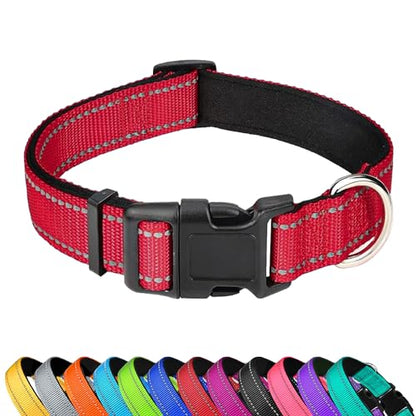Reflective Dog Collar, Adjustable Soft Neoprene Padded Nylon Pet Collars with Buckle for Puppy and Small Dogs, Cats, Red,XS - color: Red, size: X-Small