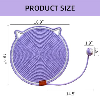 Cat Scratcher Mat, Natural Cotton Rope Cat Scratching Pad, 16.9'' Round Cat Wall & Floor Scratch Pad, Durable Double - Sided Cat Scratcher, Furniture Protector for Wall, Sofa, Couch, Carpet, Violet - color: Violet