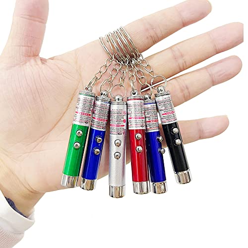 6 PCS Cat Toys Laser Pointer Mini Keychain Laser Pointer LED Flashlight Dog Laser Toy Pet Remote Control Laser (6 Pcs Pack A)