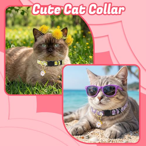 18 Pcs Breakaway Cat Collars with Bells Flower Pendants Adjustable Floral Cat Collars Safety Kitten Collar with Bell for Girl Boy Cats - color: Floral