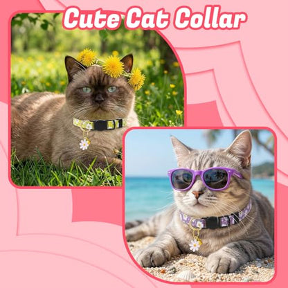 18 Pcs Breakaway Cat Collars with Bells Flower Pendants Adjustable Floral Cat Collars Safety Kitten Collar with Bell for Girl Boy Cats - color: Floral