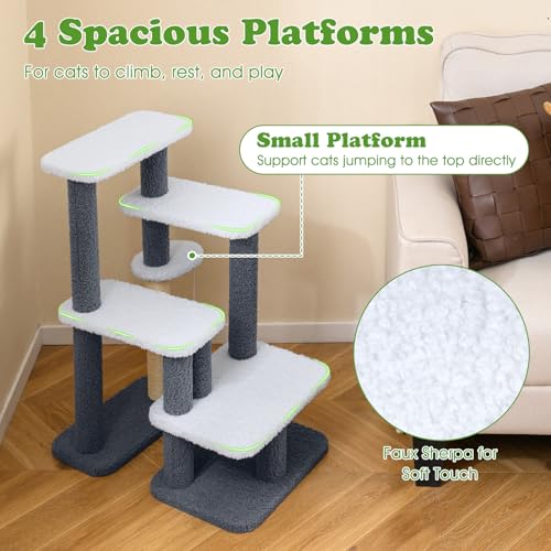 PETSITE 30-inch Small Cat Tree, Multi-Level Modern Cat Stairs with Sisal Scratching Post, Hanging Ball, and Multiple Jumping Platforms