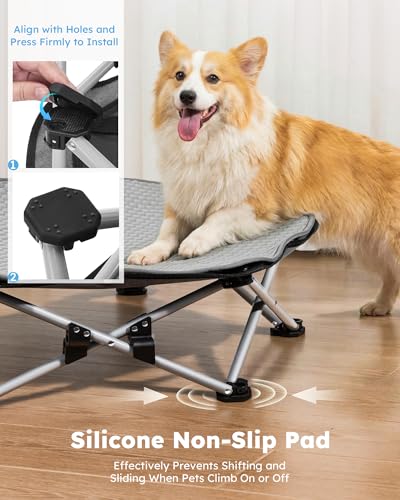 Pecute Elevated Dog Bed with Cooling Blanket, Chew Proof Outdoor Pet Cot for Medium Dogs, Tool-Free Assembly & 360° Breathable Mesh for Summer Camping, Orthopedic Joint Support, L, 31.9×29.5×7.9" - size: L(31.9 × 29.5 × 7.9'')