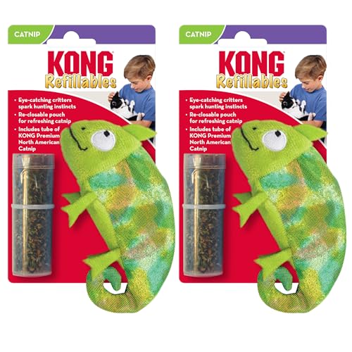 KONG Refillables Catnip Toys, Assorted 2-Pack – Plush Cat Toys with Refillable Catnip Pouch & Premium North American Catnip (Chameleon 2 Pack) - color: Chameleon 2 Pack