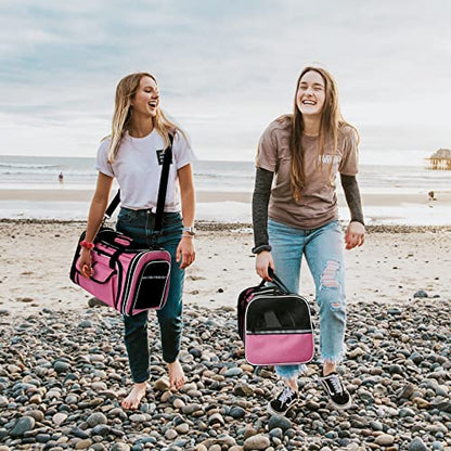 Estarer Soft Sided Pet Carrier Airline Approved, 4 Sides Expandable Collapsible Cat Carrier with Pockets & Removable Fleece Pad, Travel Carrier Bag for Cat Dog & Small Animals (Pink) - color: Pink