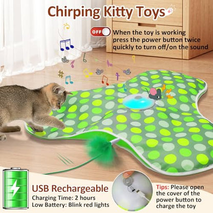 Sofolor Interactive Cat Toy, Automatic Cat Toys for Indoor Cats, Hide and Seek Cat Toy with Motion Activated, Moving Feather, Chirping, USB Rechargeable - color: Green