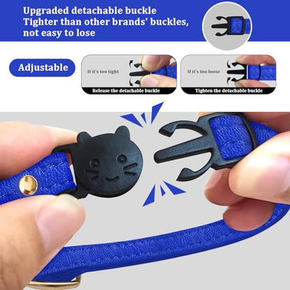 Cat Collar Breakaway with D-Ring and Safety Buckle, Adjustable, Soft Sheep Leather and Lightweight for Kittens and Small Pets (Neck Fit 7.5"-11", Blue) - color: Blue