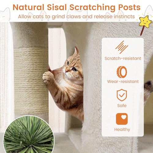 Tangkula Small Cat Tree for Indoor Cats, 25.5 Inch Cat Tower with Sisal Scratching Posts, 2 Large Cat Condos with Padded Top Perch, Modern Cat Climbing Furniture for Adult Cats & Kittens (Beige) - color: Beige