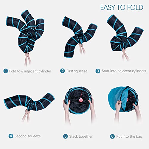 EGETOTA Cat Tunnel for Indoor Cats Large, with Play Ball S-Shape 5 Way Collapsible Interactive Peek Hole Pet Tube Toys, Puppy, Kitty, Kitten, Rabbit (Blue & Black) - color: Blue & Black