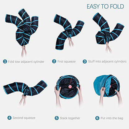 EGETOTA Cat Tunnel for Indoor Cats Large, with Play Ball S-Shape 5 Way Collapsible Interactive Peek Hole Pet Tube Toys, Puppy, Kitty, Kitten, Rabbit (Blue & Black) - color: Blue & Black