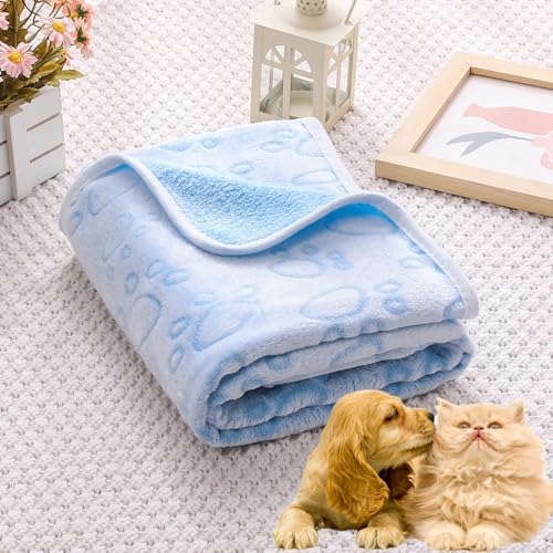 1pc Tear-Resistant Soft Cozy Fleece Pet Blanket - Paw Print Design | Machine Washable, Warm Comfortable Blanket for Small, Large Dogs & Small Pets, Animal-themed Decor, Plush Texture(Blue-16*23Inch) - color: Blue, size: 16*23Inch