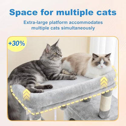 Hey-brother Cat Tree Tower, Large Sisal Scratching Posts with Big Platform, 3 Spacious Condos, Plush Hammock, Toy, 57.5 Inches Multi-Level Furniture for Indoor Adults Maine Coon, Light Gray MPJ083W - color: Light Gray