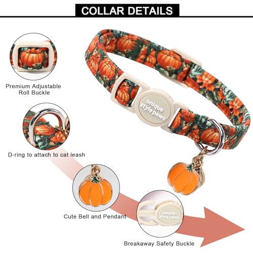Unique style paws 2 Pack Autumn Halloween Kitten Collar Breakaway with Bell&Pendant, Adjustable Safety Oil Painting Pumpkin Party Cat Cotton Collar for Girl Boy Cat and Small Pet - color: Oil Pumpkin Party