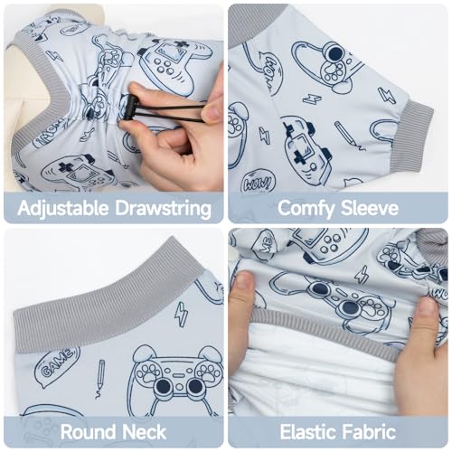 XPUDAC 4 Pack Dog Pajamas, Soft Puppy Clothes with Drawstring Adjustable Stretchy Dogs Onesie for Small Medium Doggie Shed Defender Dog Suit Pet Outfit Boy, S - size: Small(Chest:12.3~14.2")