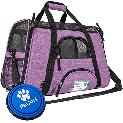 PetAmi Airline Approved Pet Carrier for Cats & Small Dogs, Soft Sided TSA Travel Carrier Bag with Sherpa Bed, Breathable Mesh Ventilation, Collapsible Bowl, Up to 18 lbs, Small Heather Purple - color: Heather Purple, size: Small - 17"L x 10.2"W x 11.2"H