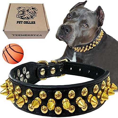 TEEMERRYCA Black Leather Dog Collar with Gold Spikes for Boy Small Medium Large Pets,Pit Bulls/Bulldog, Keep Dog Safe from Grabbing by Huge Dogs,XS(8.3"-10.6") - color: Black-gold, size: Xs: 8.3"-10.6"(for Puppy)