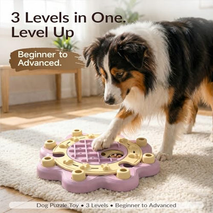 Dog Puzzle Toy, Large Size, 3 Levels of Step-by-Step Challenge Beginner to Advanced Slow Feeder & Mental Stimulation for Smart Dogs Enrichment Puppy Pink Toys - color: Pink