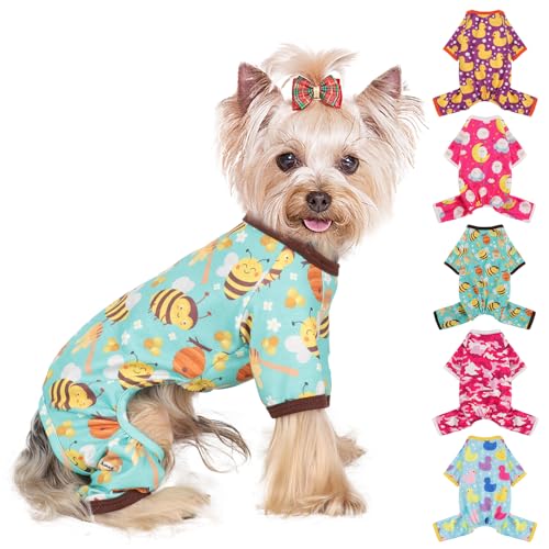 Dog Pajamas for Small Dogs, Soft Thin Pjs Jammies Cat Doggie, Summer Pet Cute Puppy Clothes Outfits Dogs Boy Girl(Bee, S) - color: Bee, size: Small (Chest 14.2 in)