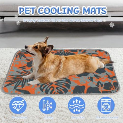Dog Cooling Blanket Ice Silk Pet Bed Mat Hawaiian Tropical Pattern Thin Dog Bed Washable Cooling Pads for Cats 28" X22" Mats Blanket for Crate, Indoor& Outdoor Floor, Car Seats