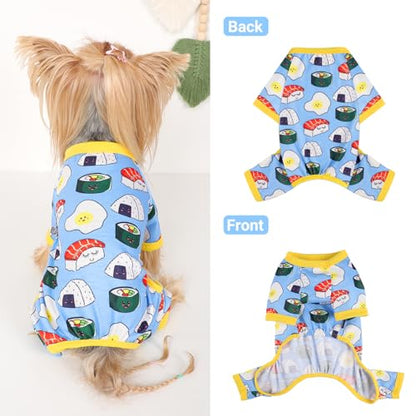 Dog Pajamas Small Sized Dogs Stretchable Summer Dog Clothes Pjs 4 Legs Girl Boy Cute Soft Puppy Outfits Doggie Cat Jammies Jumpsuit Sleeper for Pet (Bread, Medium) - color: Bread, size: Medium (Chest 15in )