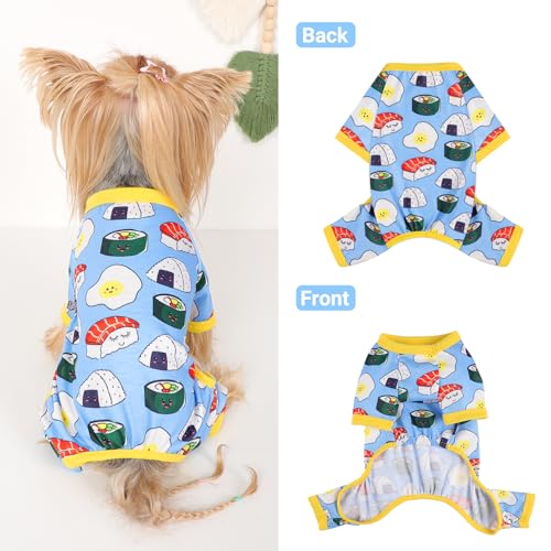 Dog Pajamas Small Sized Dogs Stretchable Summer Dog Clothes Pjs 4 Legs Girl Boy Cute Soft Puppy Outfits Doggie Cat Jammies Jumpsuit Sleeper for Pet (Bread, Large) - color: Bread, size: Large (Chest 17in )