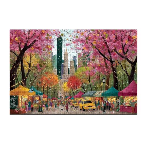 500 Pieces Jigsaw Puzzles for Adults, Spring City Market Cherry Blossom Art Puzzle, Stress Relief Hand-Eye Coordination Brain Teaser Puzzle 20.4x15 Inch - color: Wooden Puzzle14, size: 500 Piece pcs