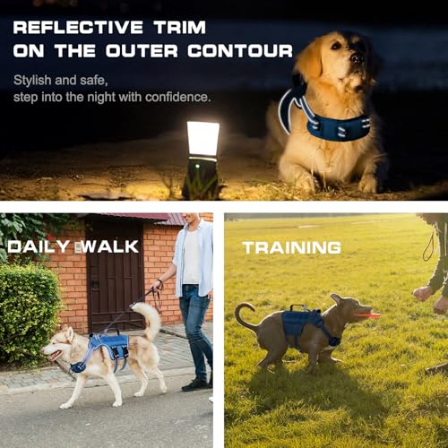 Tactical Dog Harness Medium Sized, Heavy Duty No Pull Dog Harness with Handle, Easy On and Off Service Dog Vest with Molle System, Reflective Pet Vest for Walking Hiking Training - color: Blue, size: M(Neck:17-23",Chest:22-32"),35-50 lbs