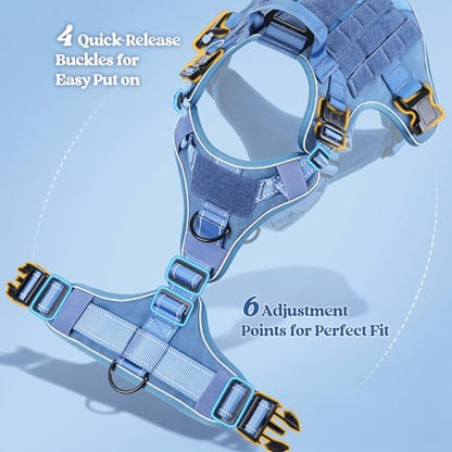 rabbitgoo Tactical Dog Harness Medium Sized, No Pull Upgraded Reflective Heavy Duty Molle Vest with Handle, Adjustable Military Service Dog Vest for Walking Hiking Training, Blue, M - color: Blue Reflective, size: Medium
