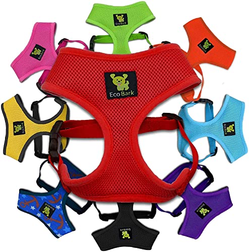 EcoBark Dog Harness - Luxurious Soft Mesh - Eco-Friendly Over the Head Vest Harness - No Pull & No Choke Design - Padded Breathable Body Halter - for Puppy, Toy, and Small Breeds (Red, Small) - color: Red