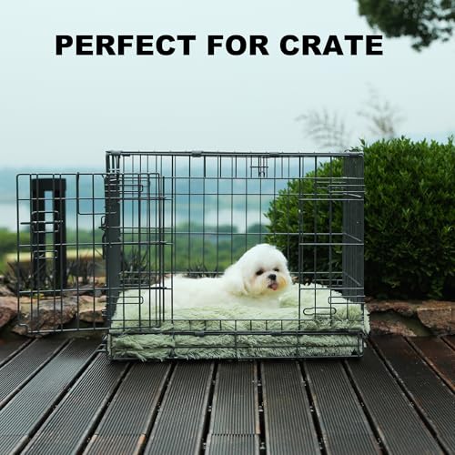 Bedfolks Waterproof Crate Bed, Plush Dog & Cat Kennel Pad with Removable Cover, Faux Fur, Washable, 17"x12", Sage Green - color: Sage Green, size: XX-Small(17x12'')