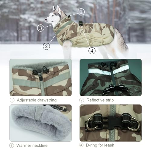 Lelepet Warm Dog Winter Coat Dog Coats for Small Dogs Waterproof Dogs Jacket with Harness Built in Reflective Cold Weather Coats Windproof Zip-Up Winter Fleece Vest Snowsuit Chihuahua Desert Camo - color: Desert Camo, size: X-Small