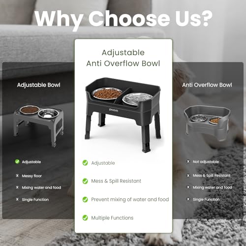 KPWACD 3-in-1 Elevated Dog Bowls Mess Proof Raised Slow Feeder Dog Bowls, 4 Height Adjustable Stand Licking Plate with 2 56oz Stainless Steel Doggy Food Dish for Small Medium Large Pets - color: Black, size: 2 Stainless Steel Bowls + Slow Feeder