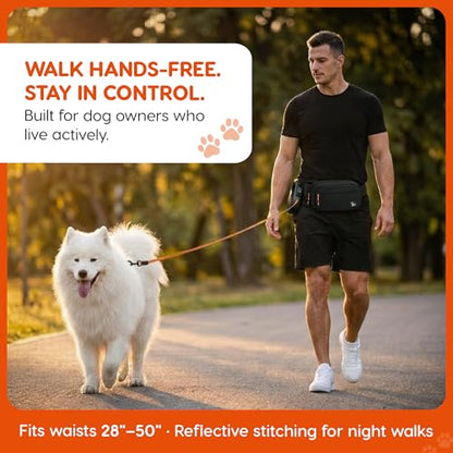Retractable Hands Free Dog Leash with Zipper Storage Pouch - 3-Piece Bungee Running, Walking & Hiking Leash with Waist Belt - Release Clip, One Button Lock - Reflective Stitching for Medium Large Dogs - color: Q-Leash 3-Piece