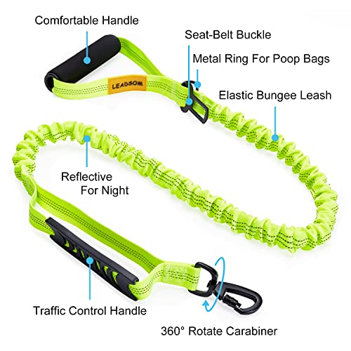 6FT Highly Reflective Heavy Duty Elastic Bungee Medium and Large Dog Leash Shock Absorbing with Comfortable Padded Handle and Traffic Handle Suitable for Training - color: Green