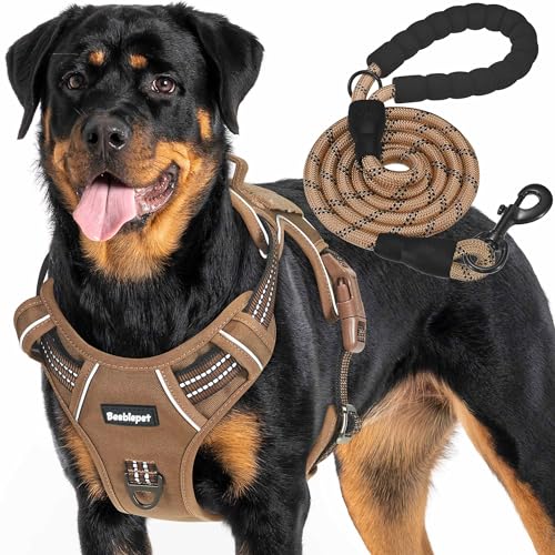 Beebiepet Heavy Duty Tactical Dog Harness for Small Dogs, No Pull Adjustable Pet Harness Reflective Service Training Easy Control Pet Vest Military K9 Working Dog Harnesses- Large, Brown - color: Brown, size: Large