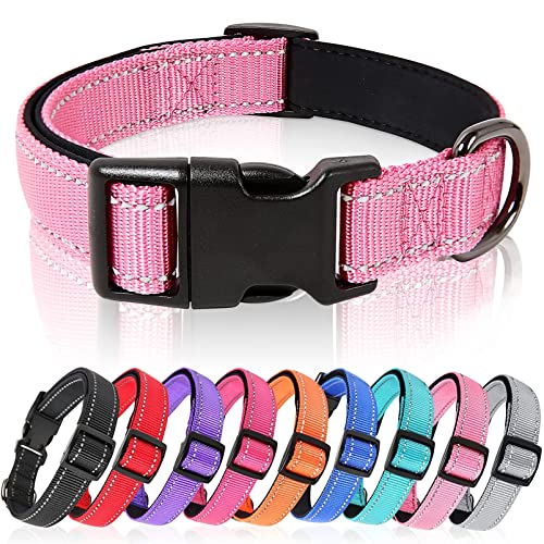 HEELE Dog Collar, Reflective Dog Collar, Soft Neoprene Padded Breathable Nylon Pet Collar Adjustable for Small Dogs, Pink, S(10.23-14.96") - color: Pink, size: Small (10.23-14.96")