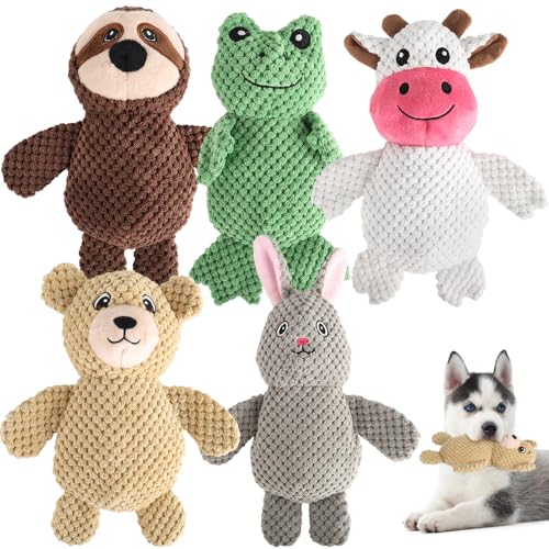 5-Pack Squeaky Dog Toys – Durable Animal-Shaped Plush Chew Toys for Dogs, Handmade Interactive Puppy Toys with Squeaker, Perfect for Reducing Destructive Behavior - color: blue/purple/green/grey/brown