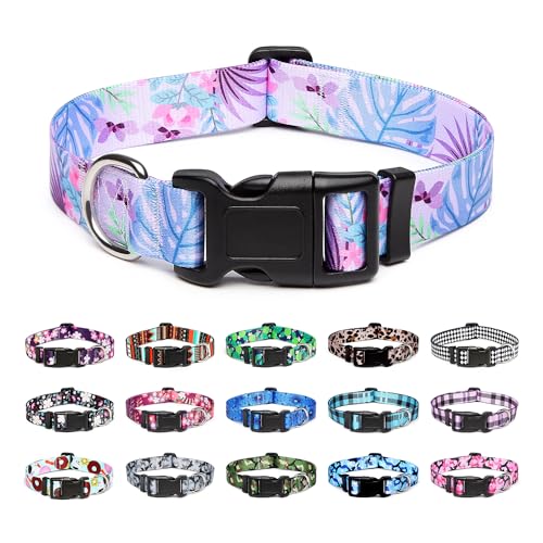 Mercano Adjustable Dog Collar - Special Design Patterns, Soft Nylon Comfortable Durable Pet Collar for Small Medium Large Dogs (XS, Floral Purple) - color: Floral Purple, size: Extra Small