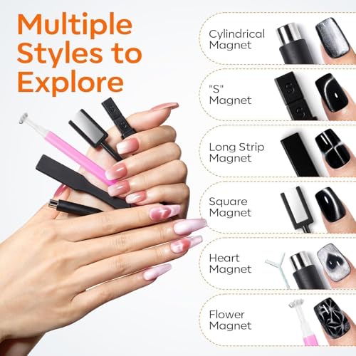 modelones Cat Eye Magnet, 15PCS Cateye Gel Polish Nail Magnet Nail Tools with Black Bead-Attracting Nail Magnet Pen & Heart-Shaped Magnet for Nail Perfect for Home DIY, Nail Art Design - color: A Cat Eye Magnet
