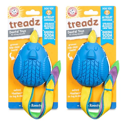 Arm and Hammer for Pets Super Treadz Large Rooster Dental Chew Toy for Dogs - Reduces Plaque and Tartar Without Brushing, Baking Soda Infused, Dishwasher Safe, Dogs Up to 35 Lbs - 2 Pack - size: Large (Pack of 2), style: Rooster