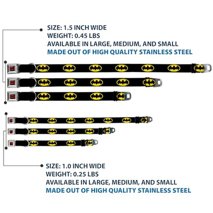 DC Comics Pet Collar, Dog Collar Metal Seatbelt Buckle, Batman Shield Black Yellow, 9.5 to 13 Inches 1.0 Inch Wide - size: 1" Wide - Fits 9.5-13" Neck - Small