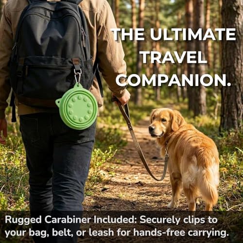 Collapsible Dog Bowls 2 Pack (650ml Each) – Foldable Silicone Travel Bowl Set with Slow Feeder, Water Bowl & Carabiner Clip for Hiking Camping | Dishwasher Safe | for Medium to Large Dogs