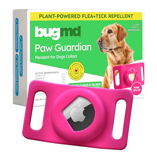 BugMD Paw Guardian Flea and Tick Prevention Pendant for Dogs with AirTag Holder, Plant-Powered Flea and Tick Control for Collars and Harnesses, (15.14 Grams) Pink - color: Pink, size: 1 Pack